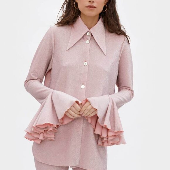 Lurex Lounge Suit with Pants in Rose Pink - Picture 1 of 6